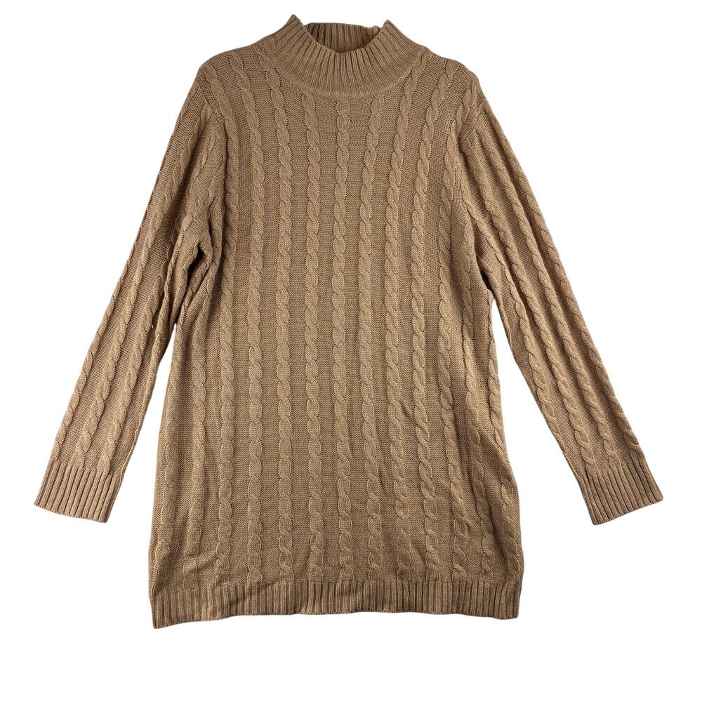 Caren Sport Cable Knit Sweater Womens 3X (Appears Smaller XL-2X) Mock Neck Beige